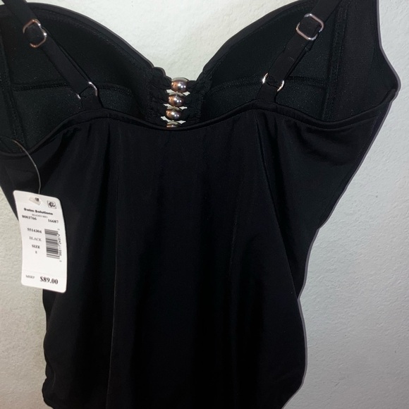 NWT Swim Solutions Shirred Tummy-Control One-Piece Swimsuit Black w Gold Bead - Picture 5 of 8